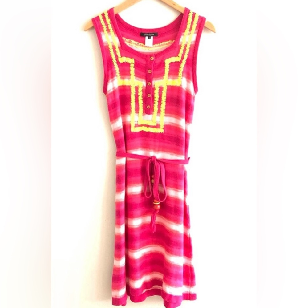 Nanette Lepore Pink Yellow Knit Embroidered Tank Dress Medium